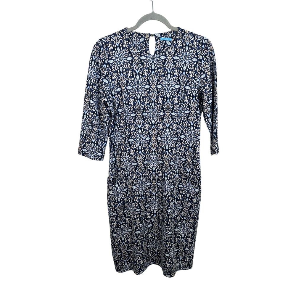 J. McLaughlin Sheath Dress Women Medium Blue Paisley EUC Catalina Cloth 2320